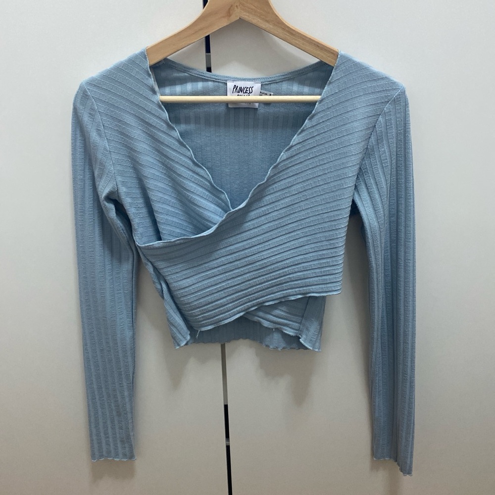 Princess Polly Blue Wrap Crop Top